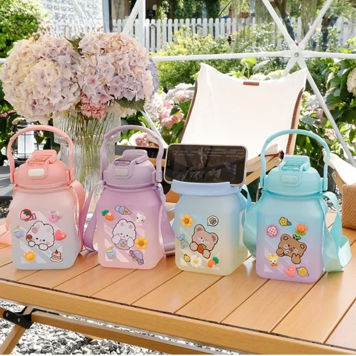 1300ML Cute Water Bottle with Straw for Girls - Summer Outdoor Sports Drinkware