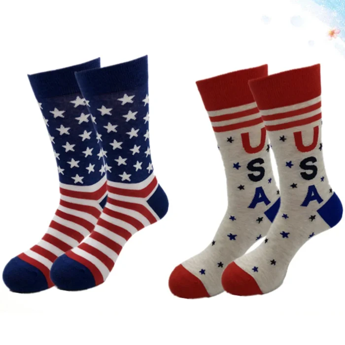 2 Pairs American Flag Thigh High Dress Socks &#8211; Novelty Long Stockings for Men -
