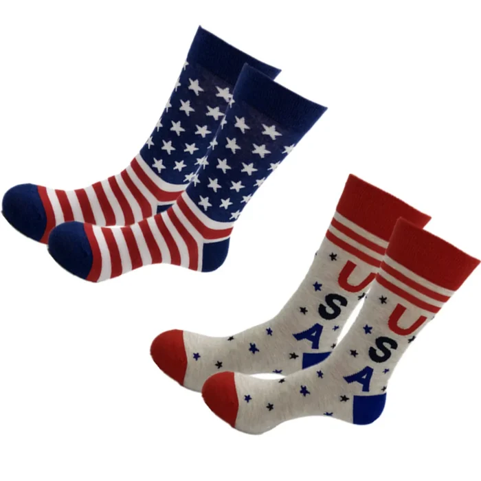 2 Pairs American Flag Thigh High Dress Socks - Novelty Long Stockings for Men