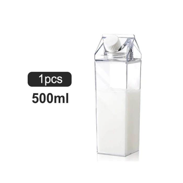 2pcs Transparent Milk Carton Water Bottles - Plastic Square Containers for Sports & Travel