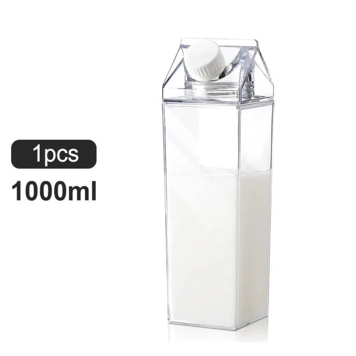 2pcs Transparent Milk Carton Water Bottles - Plastic Square Containers for Sports & Travel