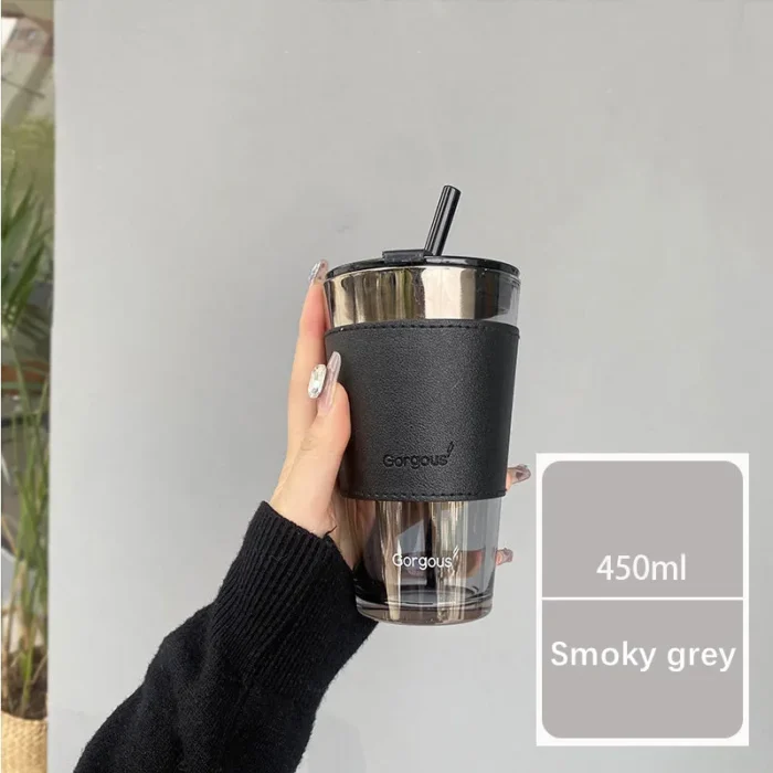 350/450ml Coffee Straw Cup with Deer Print - Heat-Resistant Glass Mug for Beverages