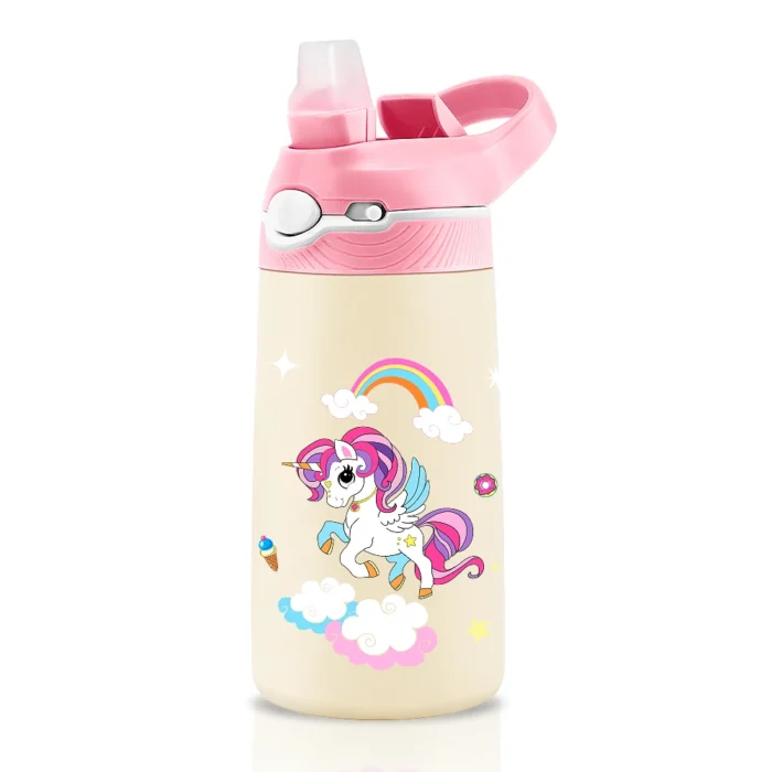 400ML Kids Animal Cartoon Thermos – Stainless Steel Vacuum Flask with Straw - A