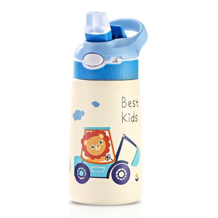 400ML Kids Animal Cartoon Thermos – Stainless Steel Vacuum Flask with Straw - D