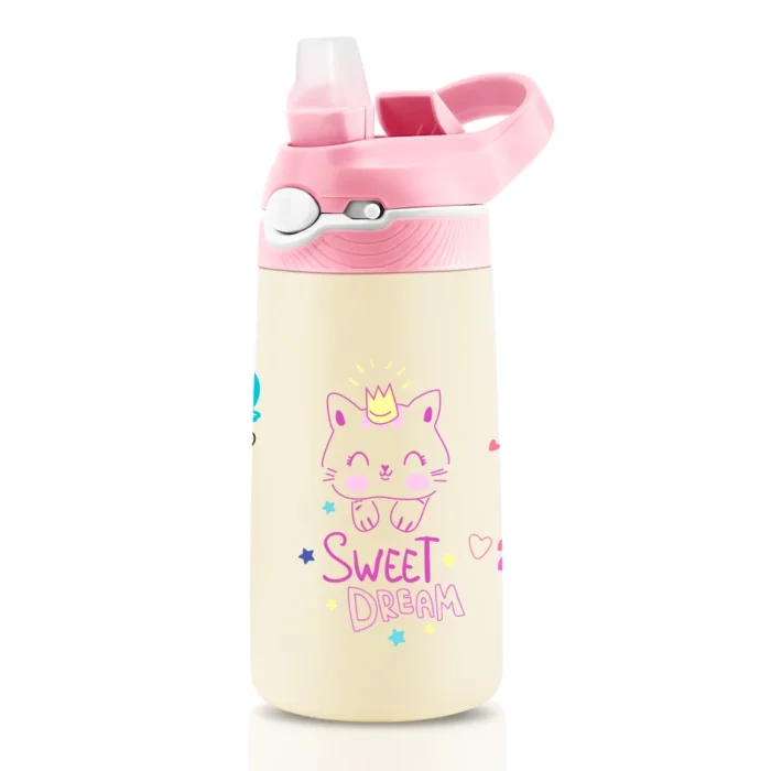 400ML Kids Animal Cartoon Thermos – Stainless Steel Vacuum Flask with Straw - E