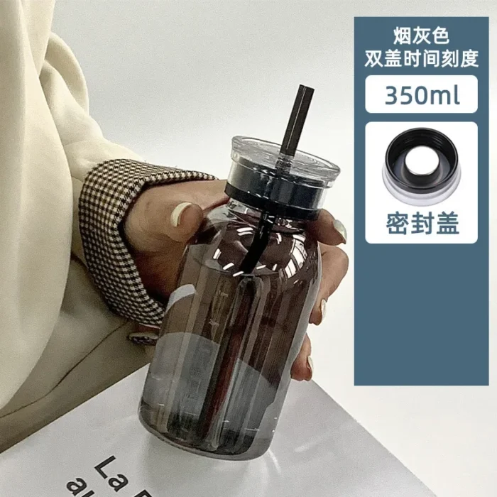 450ml & 750ml Glass Water Bottle with Time Marker - Transparent Drinkware for Milk, Juice, Water