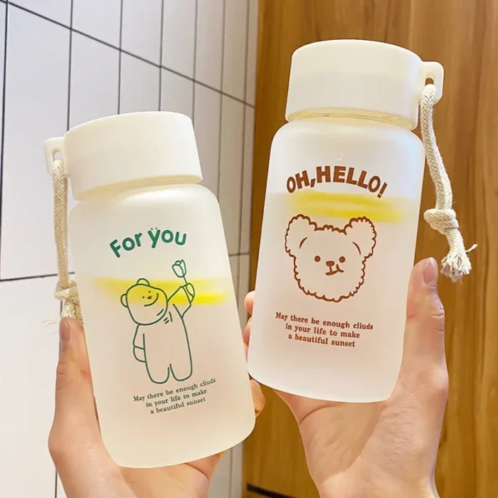 450ML Bear Tumbler - Summer Portable Outdoor Water Bottle, Clear Frosted Cup for Students