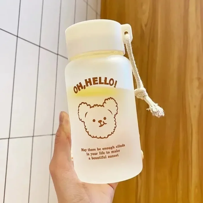 450ML Bear Tumbler - Summer Portable Outdoor Water Bottle, Clear Frosted Cup for Students