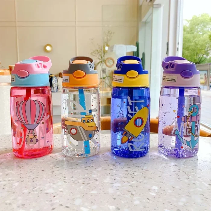 480ML Kids Cartoon Sippy Cup - Spill-Proof, Portable with Straw & Lid