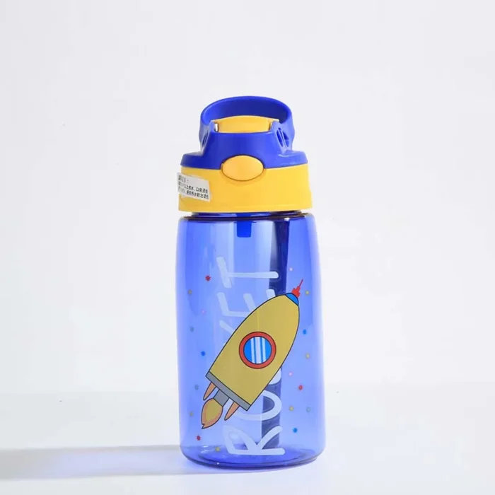 480ML Kids Cartoon Sippy Cup – Spill-Proof, Portable with Straw & Lid - Blue
