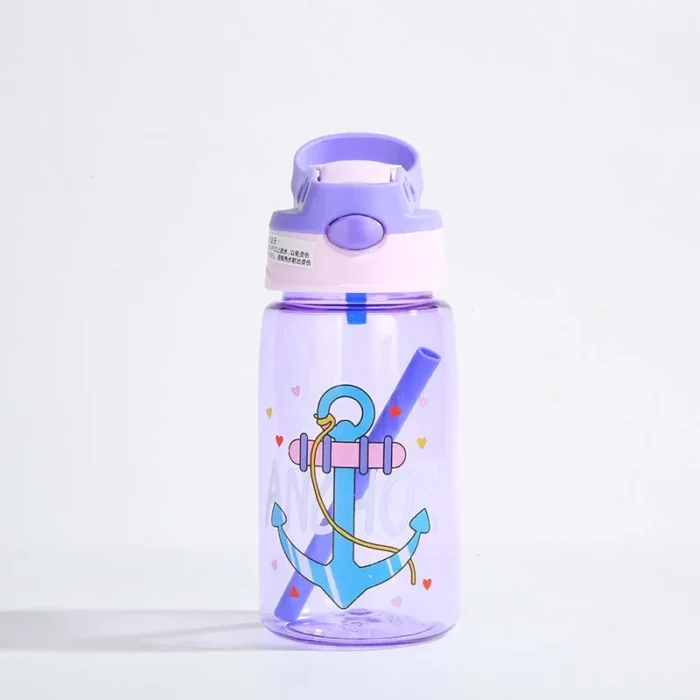 480ML Kids Cartoon Sippy Cup – Spill-Proof, Portable with Straw & Lid - Purple