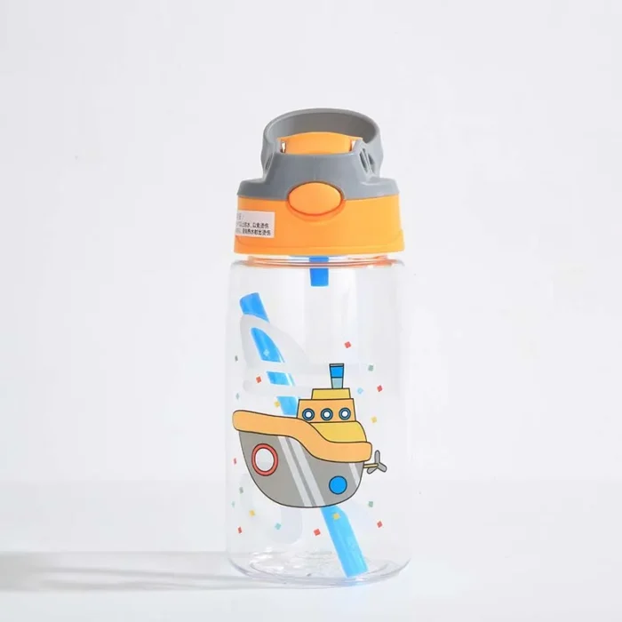 480ML Kids Cartoon Sippy Cup – Spill-Proof, Portable with Straw & Lid - Yellow