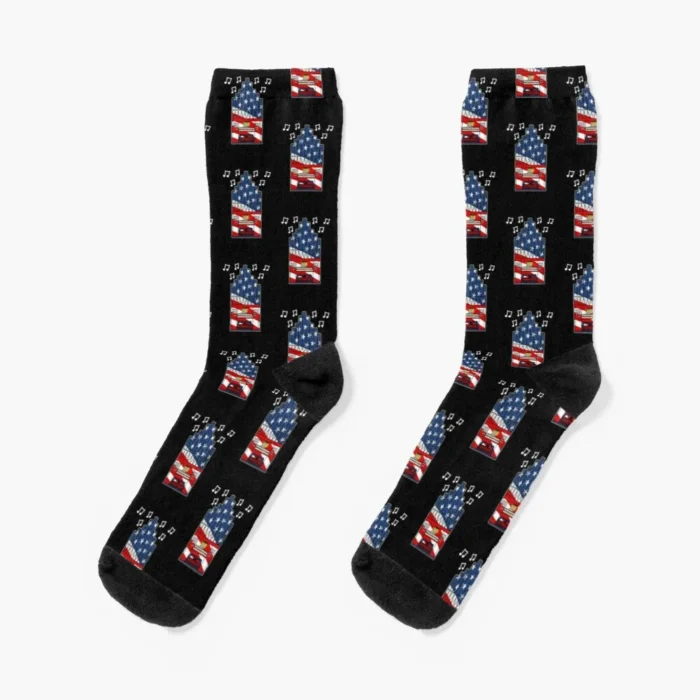 4th July Organ American Flag Socks &#8211; Church Organist Inspired Ladies&#8217; Socks -