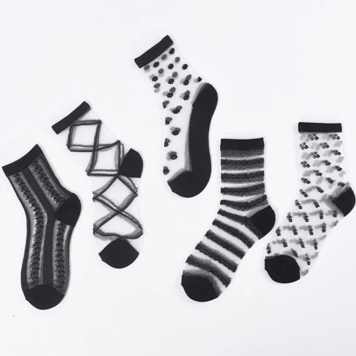 5-Pack Candy Dot & Red Lips Fashion Ankle Socks - Sweet Summer Sheer