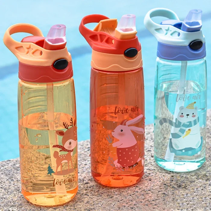 500ML Kids' Summer Cartoon Straw Water Bottle - Anti-fall, Portable