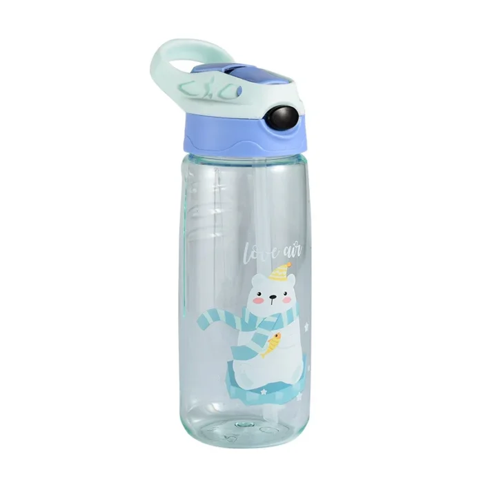 500ML Kids’ Summer Cartoon Straw Water Bottle – Anti-fall, Portable - Bear