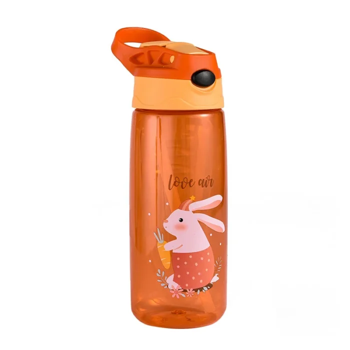 500ML Kids’ Summer Cartoon Straw Water Bottle – Anti-fall, Portable - Rabbit