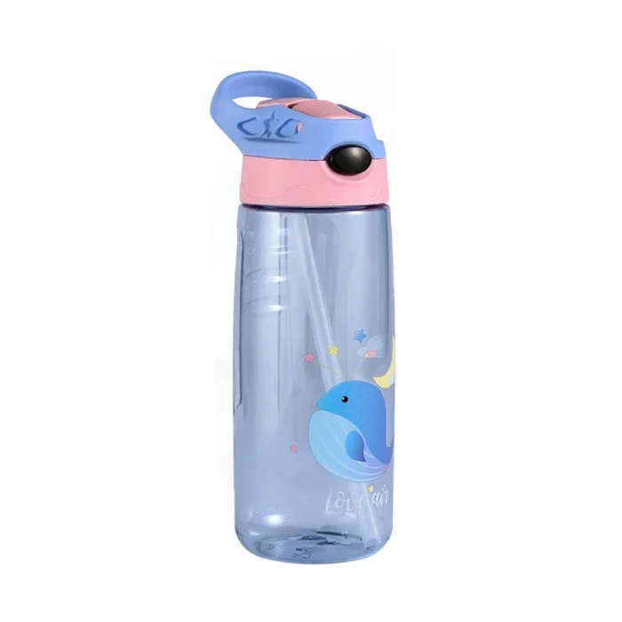500ML Kids’ Summer Cartoon Straw Water Bottle – Anti-fall, Portable - Whale