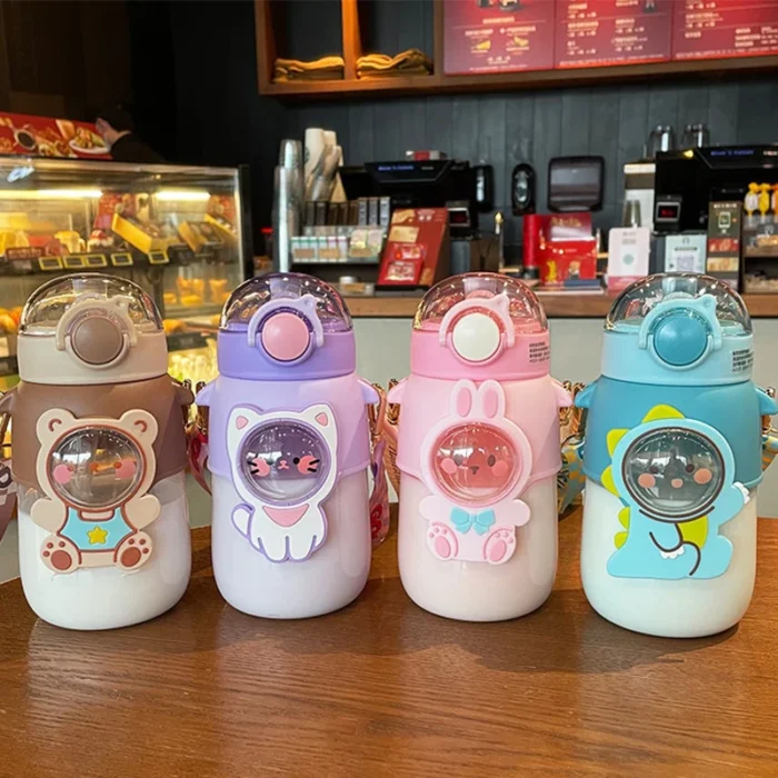 700ml Kids Cartoon Water Bottle with Straw - Leak-Proof, Portable for School & Travel