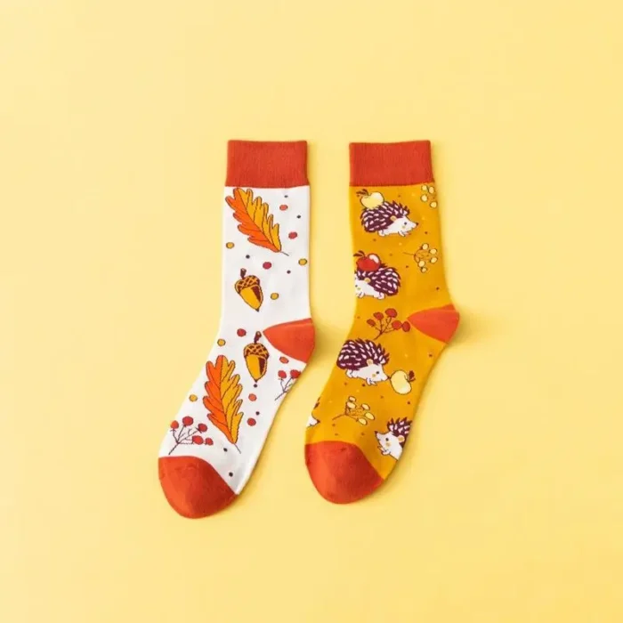 AB Feet Flower & Bird Pattern Mid-Tube Socks - Trendy Unisex Design