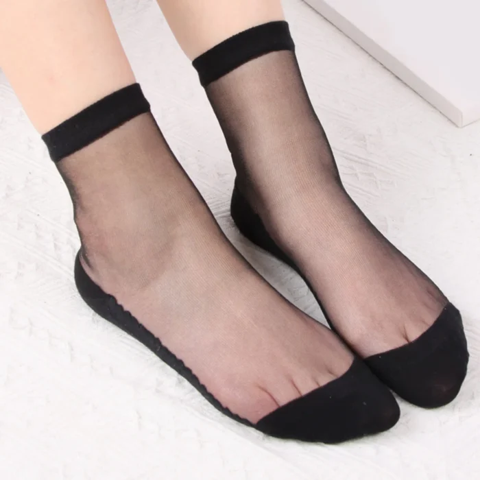 Alluring Fishnet Lace Ruffle Ankle Socks - Soft, Sheer Silk Elegance