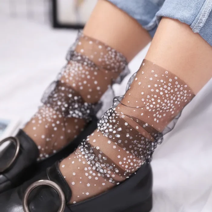 Alluring Lace Mesh Fishnet Ankle Socks - Chic Transparent Elegance