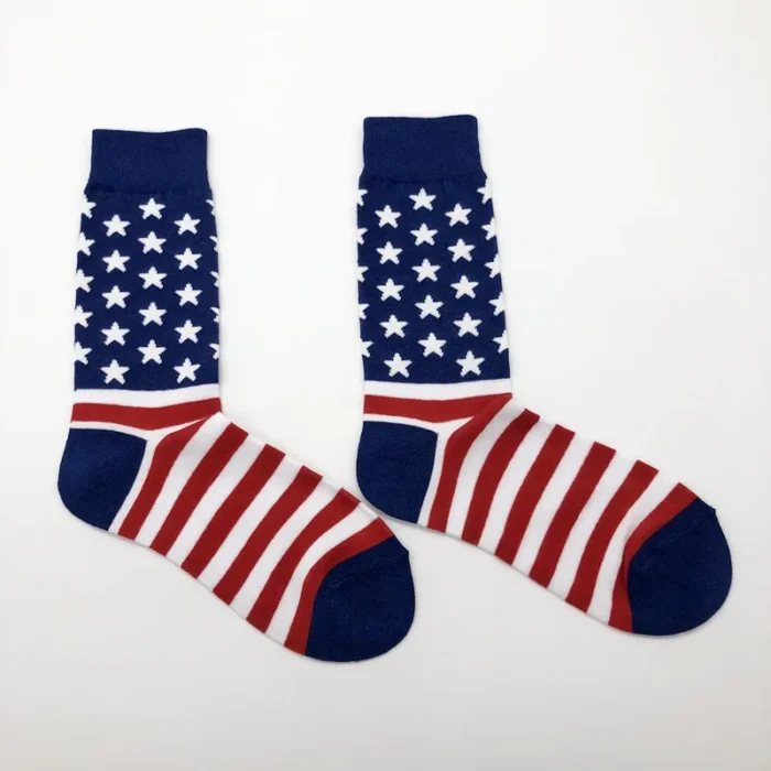 American Flag Jacquard Stockings - 2 Pairs of Patriotic Striped Star Men's Socks