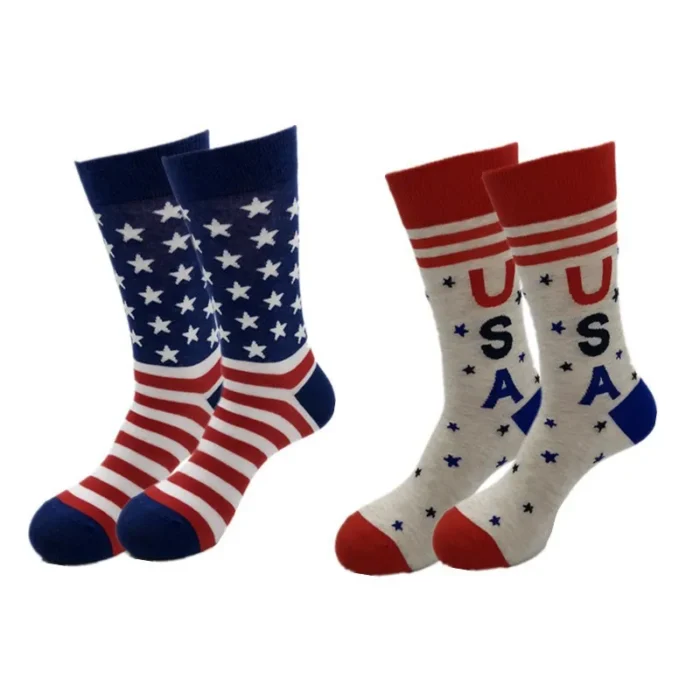 American Flag Jacquard Stockings - 2 Pairs of Patriotic Striped Star Men's Socks