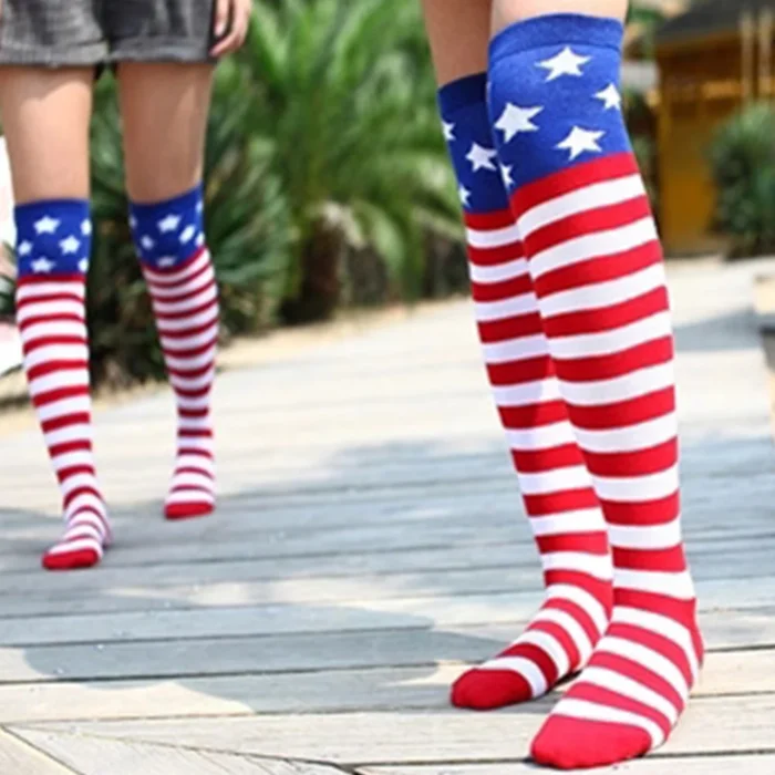 American Flag Over-Knee Stockings - Hip Hop Style, Breathable Long Socks for Women and Girls, Free Size