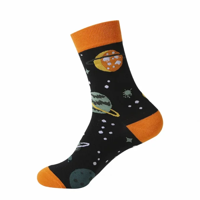 Astronaut Airplane Themed Cotton Socks - Fun Middle Tube Streetwear