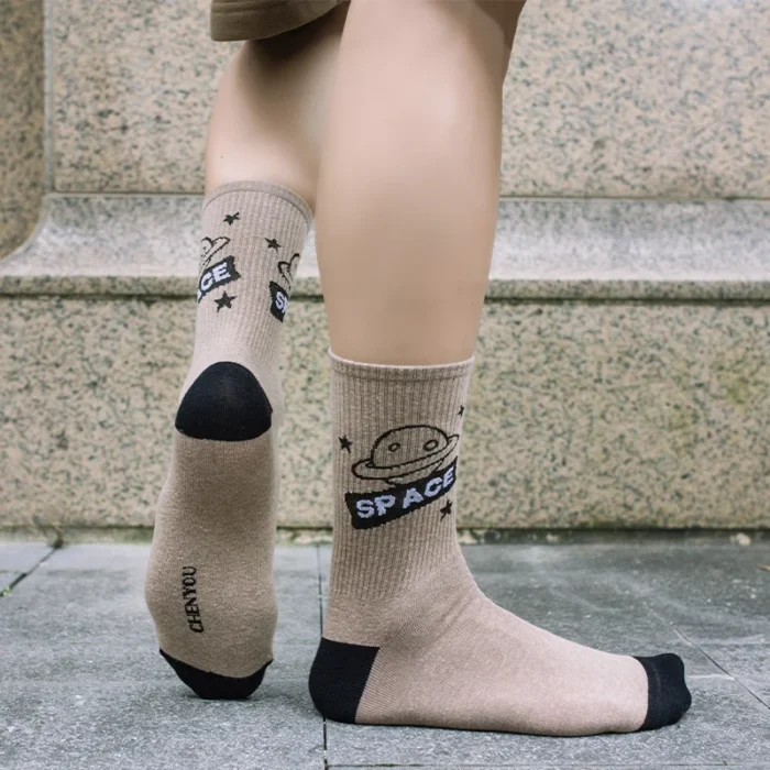 Astronaut Alien Basketball Long Socks - Soft Cotton Harajuku Hip Hop Style, Fun Cartoon Print for Men & Women