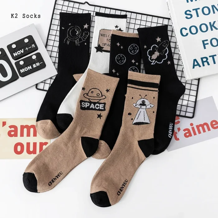 Astronaut Alien Basketball Long Socks - Soft Cotton Harajuku Hip Hop Style, Fun Cartoon Print for Men & Women