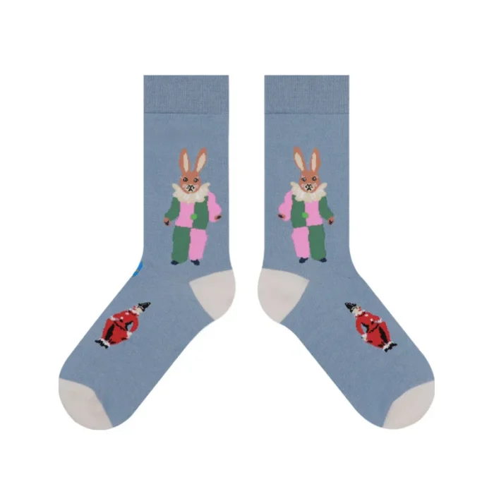 Autumn Animal Cartoon Socks - Cozy Combed Cotton with Cute Rabbit & Cat