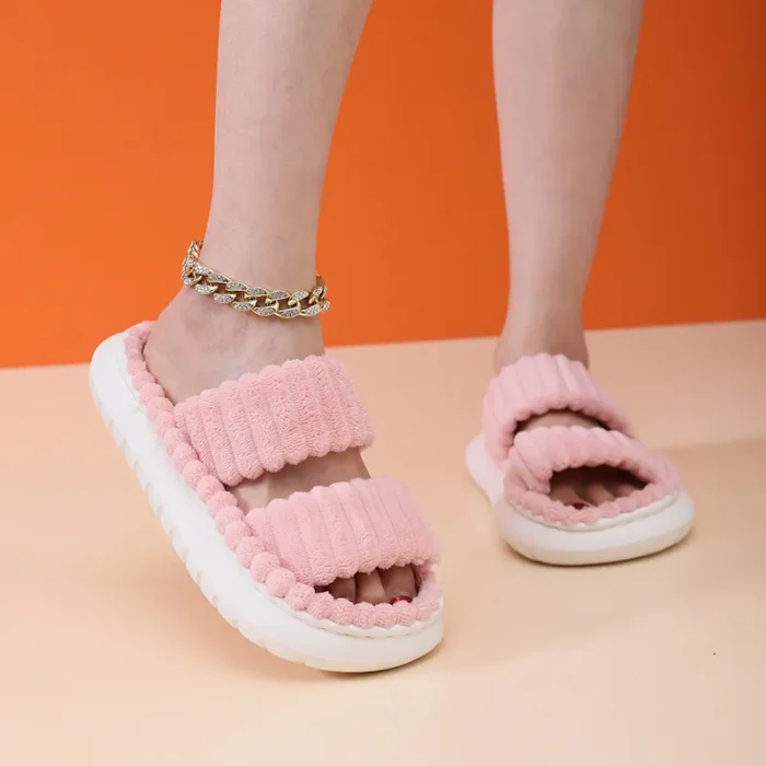 Autumn-Winter Bliss: Women's Open-Toe Cross Band Linen Indoor Slides