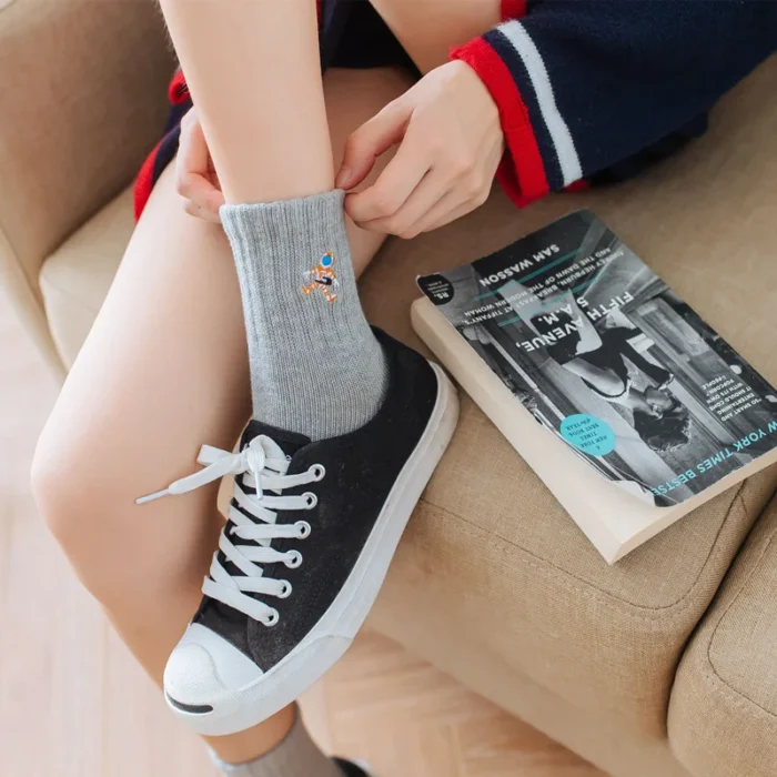 Autumn Winter Cartoon Space Embroidery Socks - Fashionable College Wind