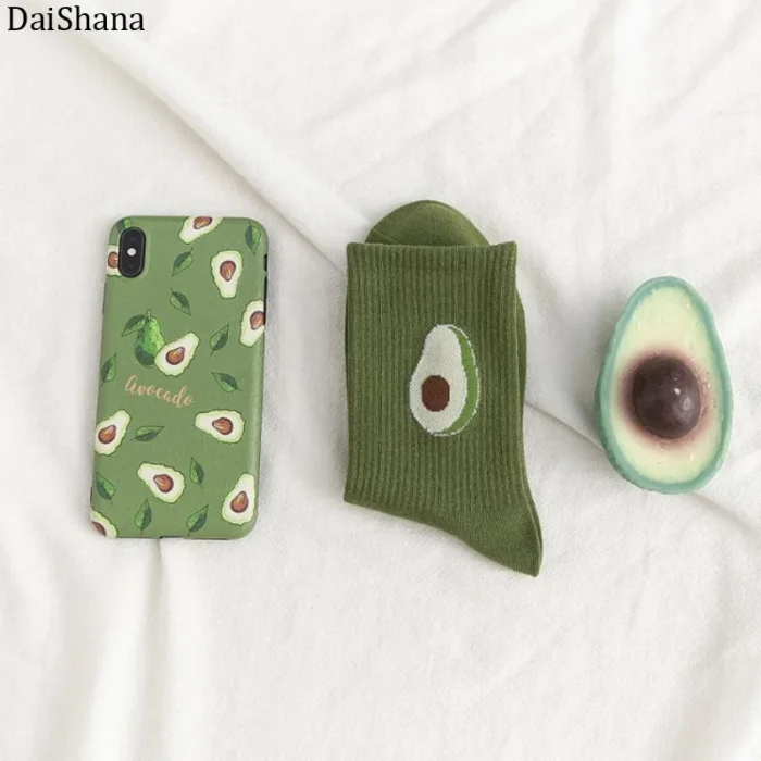 Avocado Joy: Playful Cartoon Fruit Socks for Women