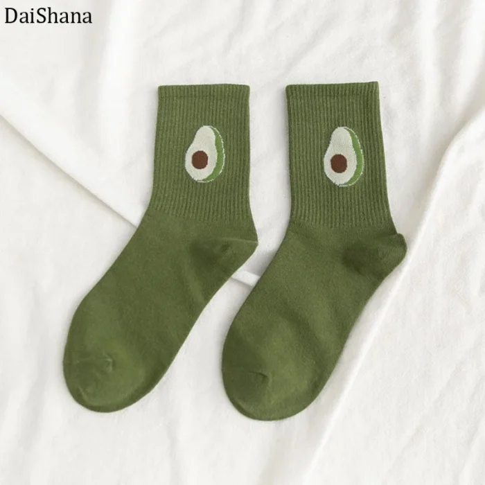 Avocado Joy: Playful Cartoon Fruit Socks for Women