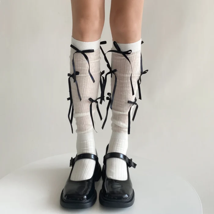 Ballet Whimsy: Lolita Girls' Kawaii Knee-High Bandage Bowknot Socks