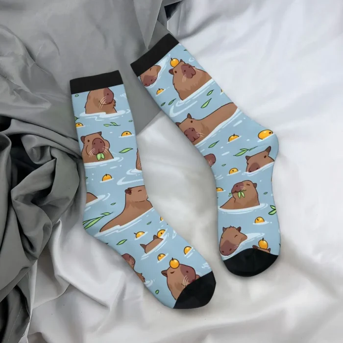 Bathing Capybara Kawaii Sports Socks - Cartoon Patterned Socks for Fun and Active Wear