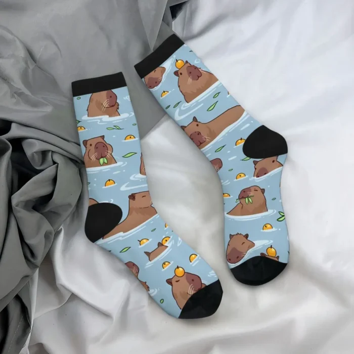 Bathing Capybara Kawaii Sports Socks - Cartoon Patterned Socks for Fun and Active Wear