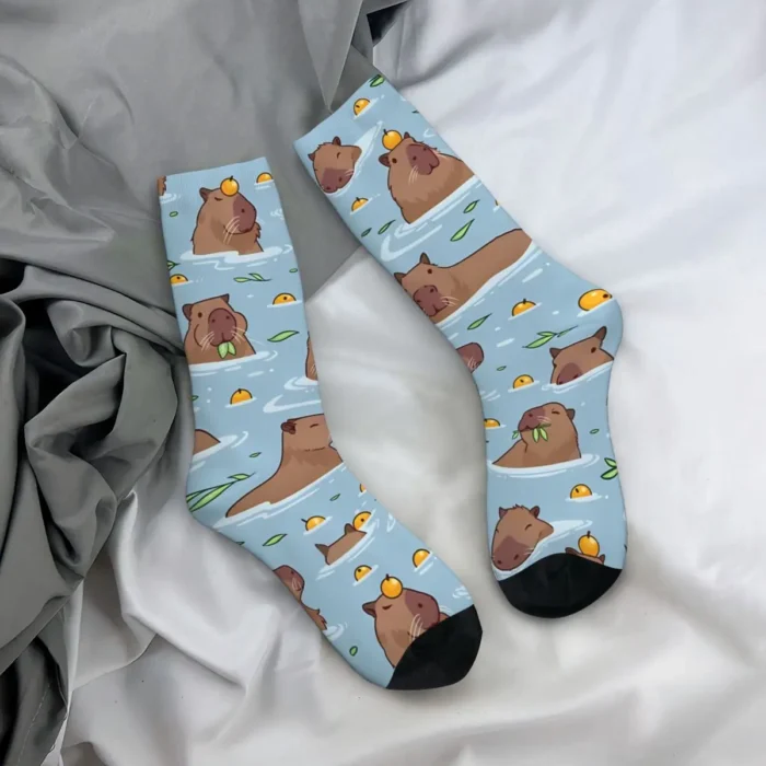 Bathing Capybara Kawaii Sports Socks - Cartoon Patterned Socks for Fun and Active Wear