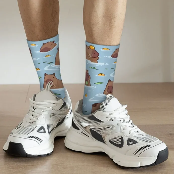 Bathing Capybara Kawaii Sports Socks - Cartoon Patterned Socks for Fun and Active Wear