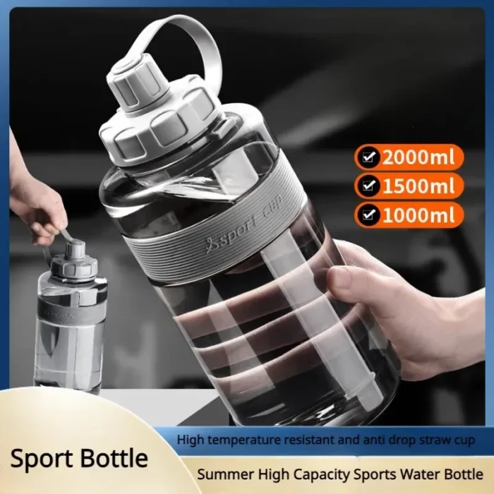 Big Water Bottle with Straw - Ideal for School, Gym & Sports 2L/1.5L/1L/0.6L