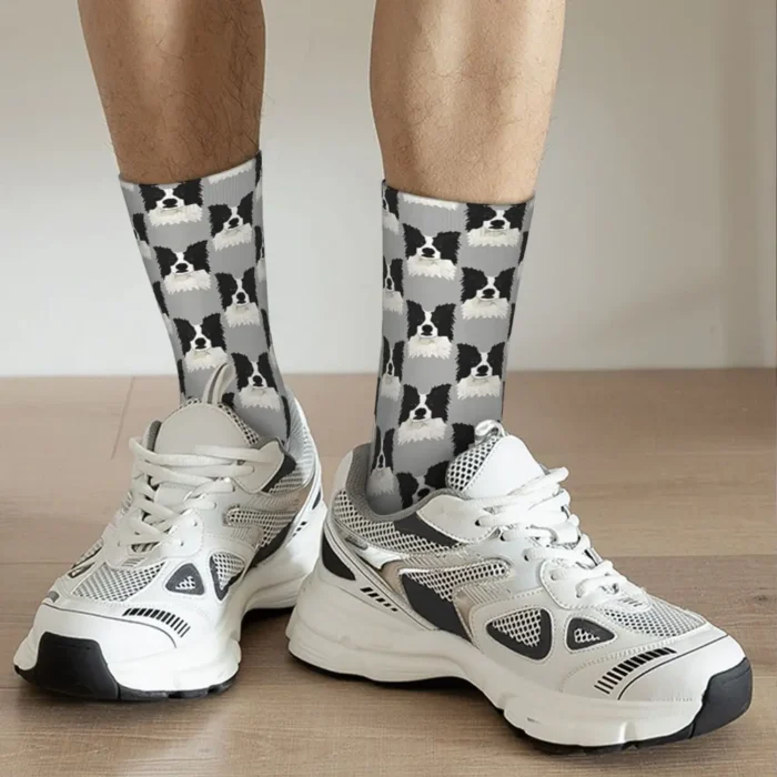 Border Collie Poker Face Dog Socks - Novelty Cycling Stockings for Men and Women, Ideal for All Seasons