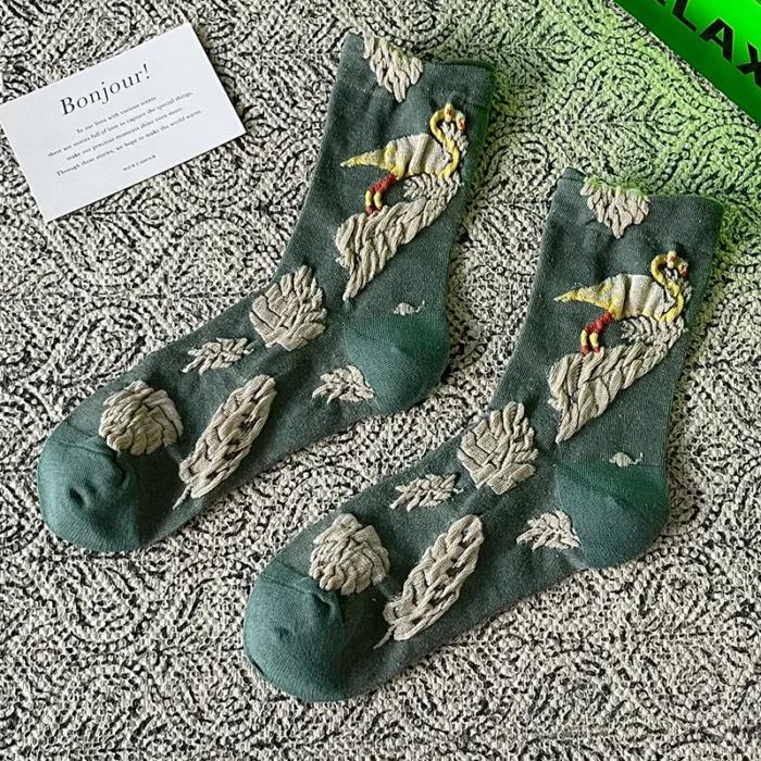 Botanical Elegance: Korean Cotton Floral Retro Socks for Women