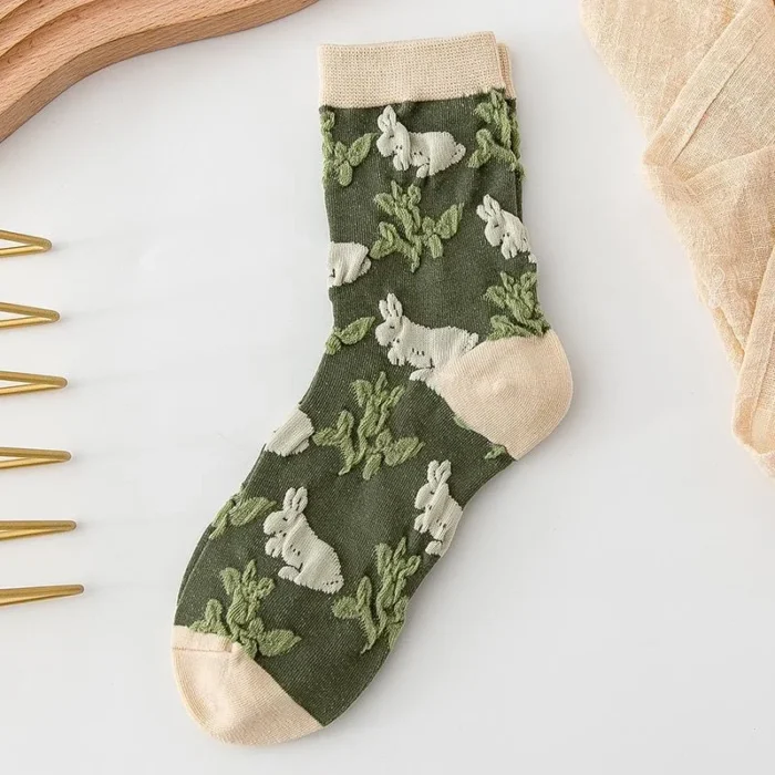 Botanical Elegance: Korean Cotton Floral Retro Socks for Women