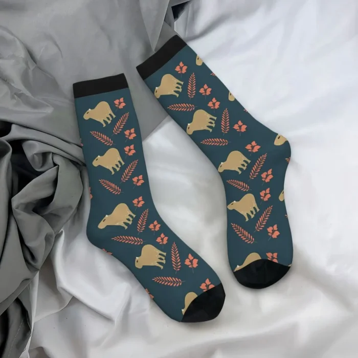 Capybara Autumn Falling Leaves Socks - Windproof Novelty Stockings for Men and Women, Perfect for All Seasons