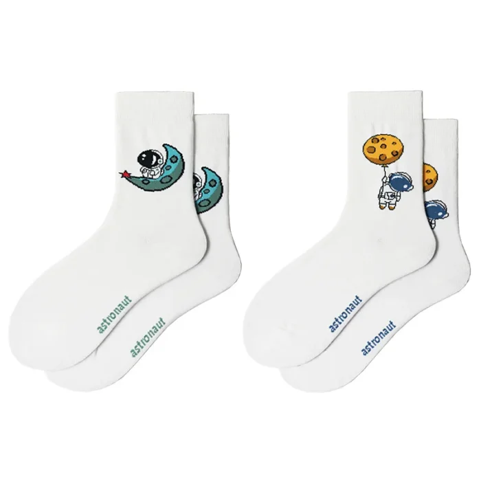 Cartoon Astronaut Couple Socks - Cute Creative College Style