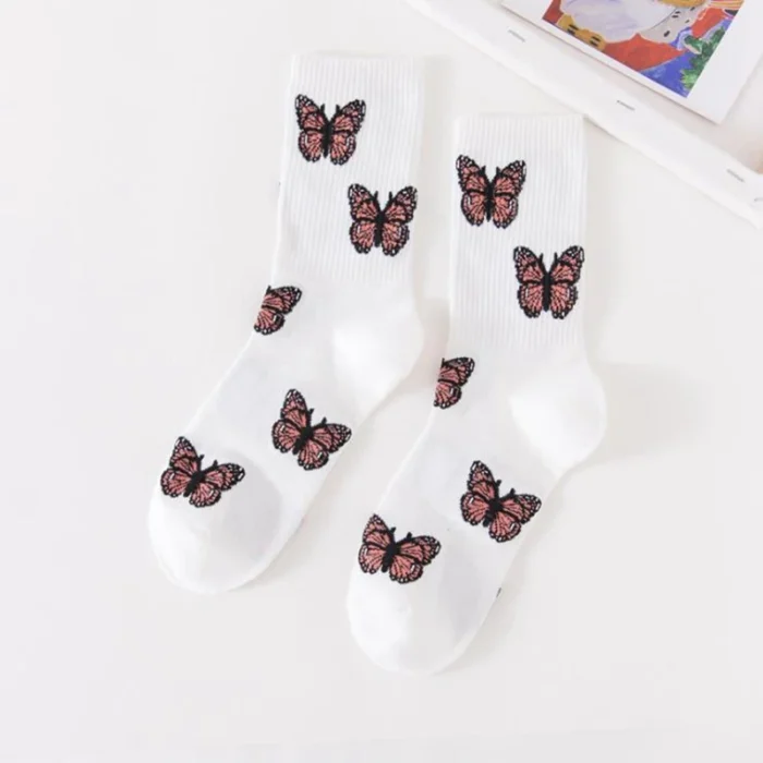Charming Butterfly Pattern Socks - Harajuku Streetwear, Korean Style