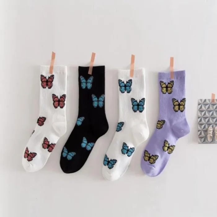 Charming Butterfly Pattern Socks - Harajuku Streetwear, Korean Style